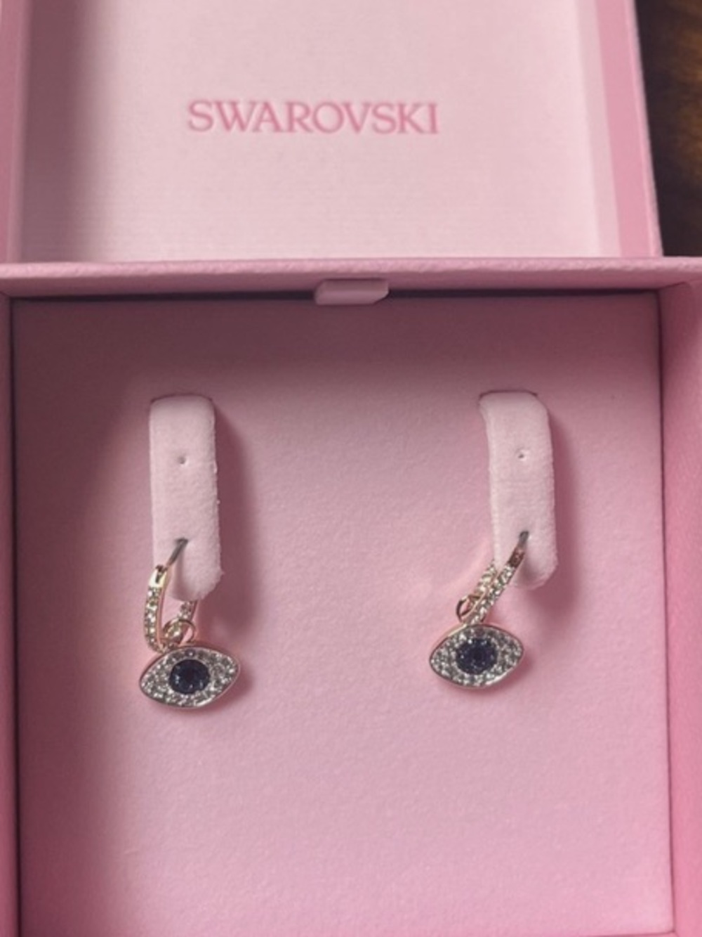 Swarovski Rose Gold-Tone Hoop Earrings with Blue Evil Eye